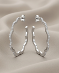 Scalloped Pave Cloud Hoop Earrings Sterling Silver