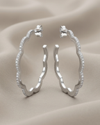 Scalloped Pave Cloud Hoop Earrings Sterling Silver