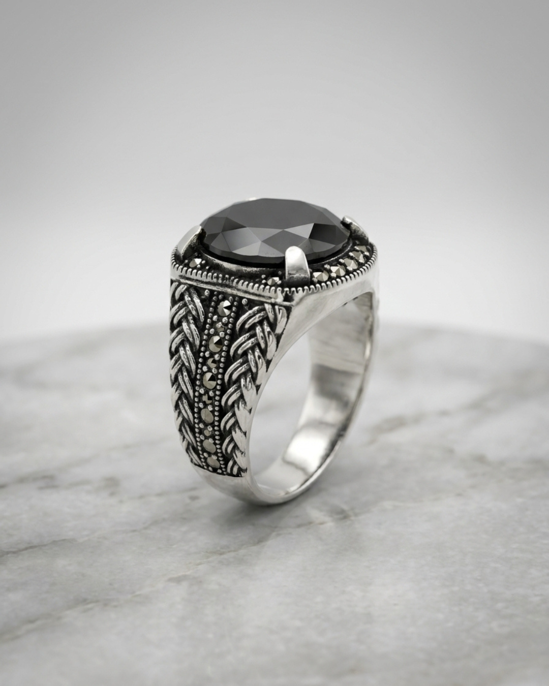 Vanguard Braided Marcasite Signet Ring