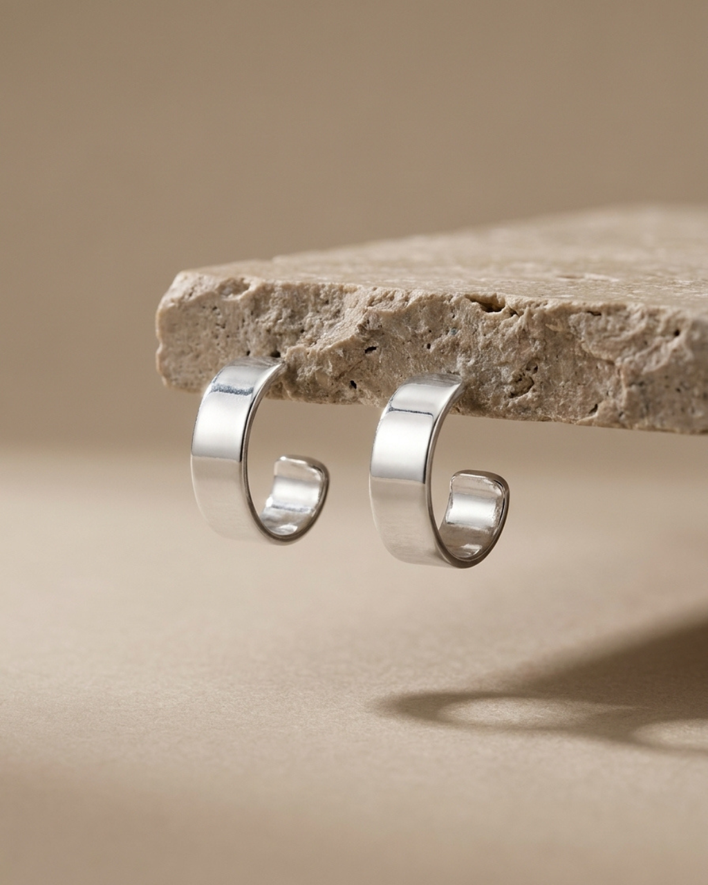 Wide Open Huggie Hoop Earrings Sterling Silver