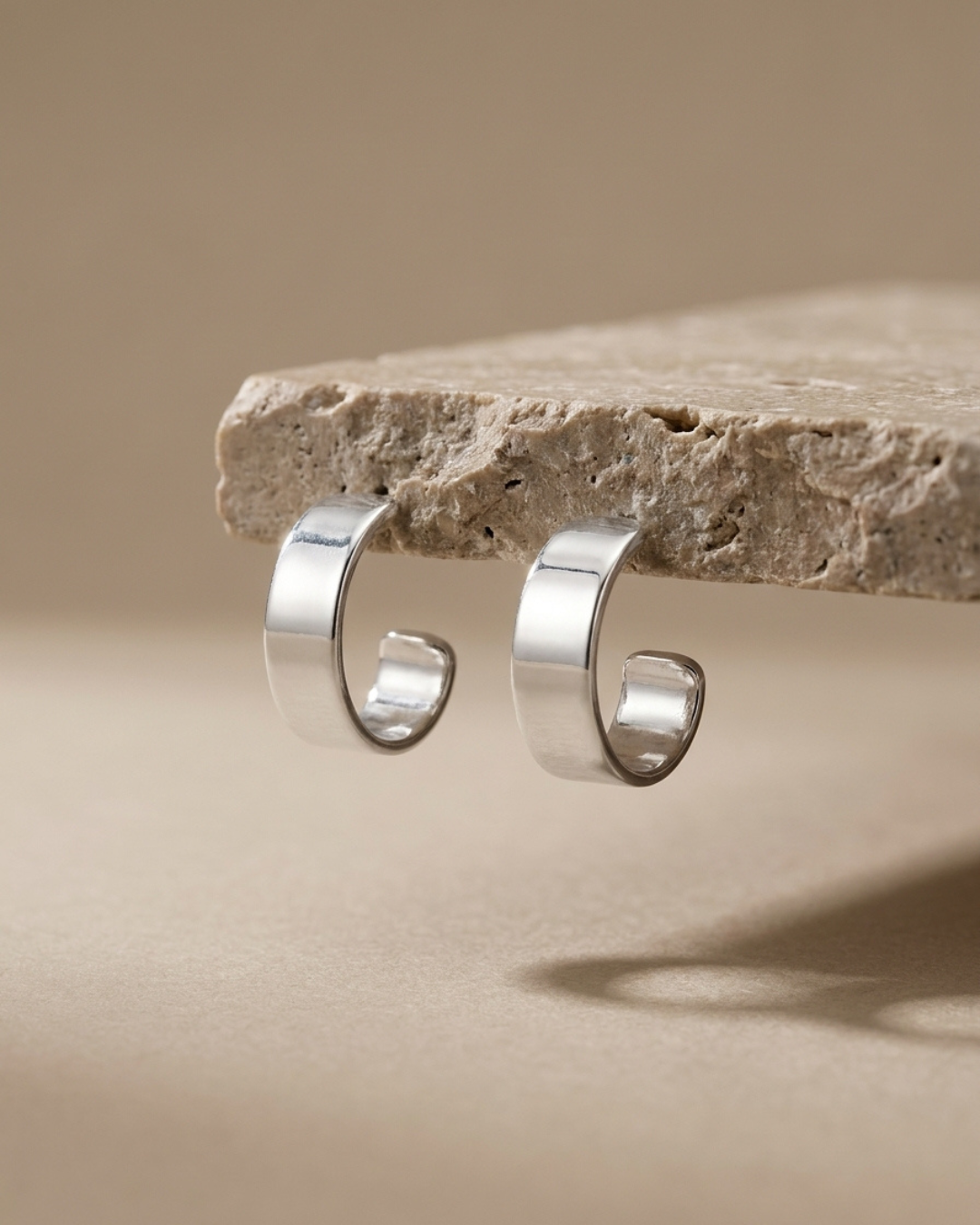 Wide Open Huggie Hoop Earrings Sterling Silver