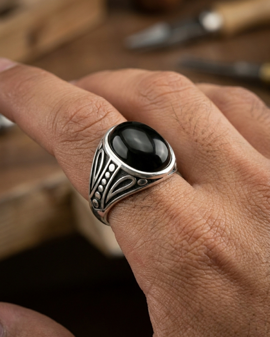 Sovereign Obsidian Tear Signet Ring