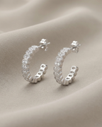 Scalloped Bezel Pavé Hoop Earrings Sterling Silver