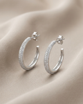 Micro Pave C Hoop Earrings Sterling Silver