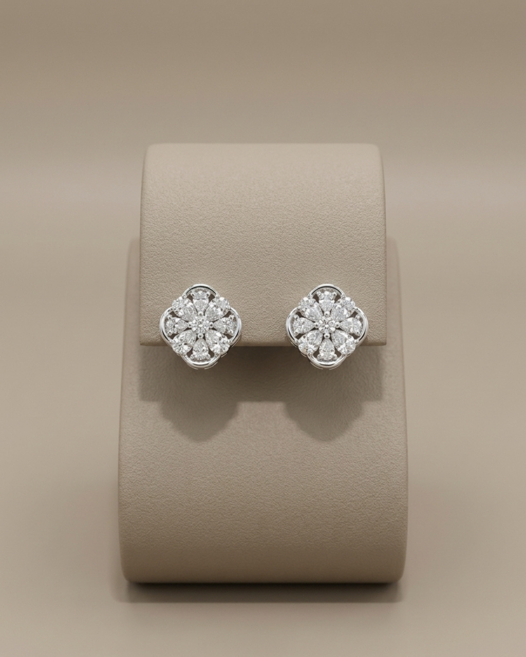 Floral Cushion Stud Earrings Sterling Silver
