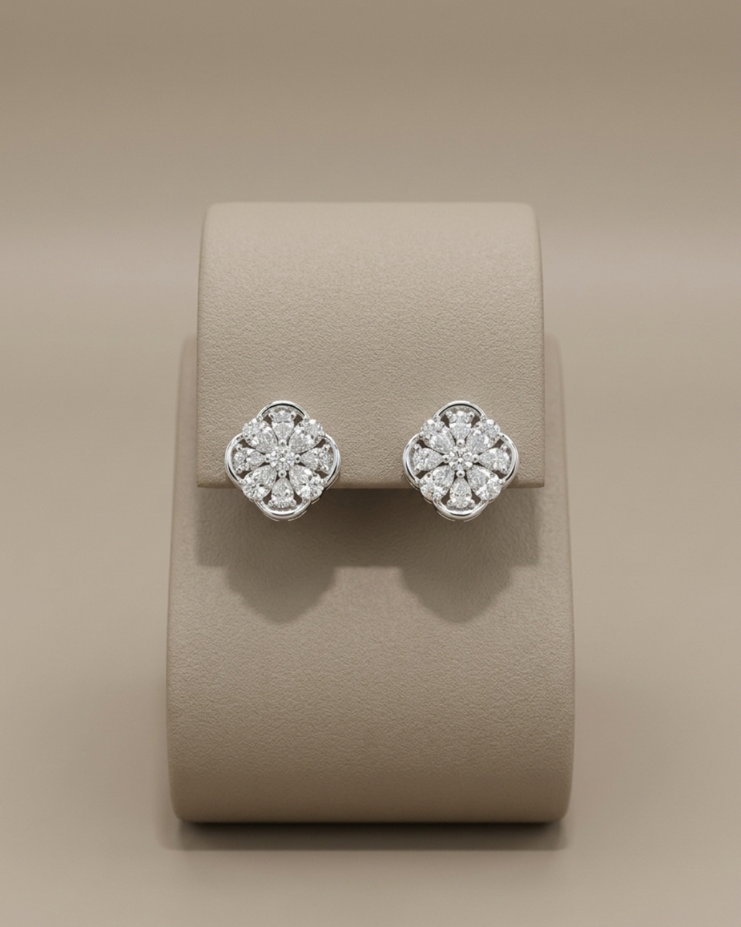 Floral Cushion Stud Earrings Sterling Silver