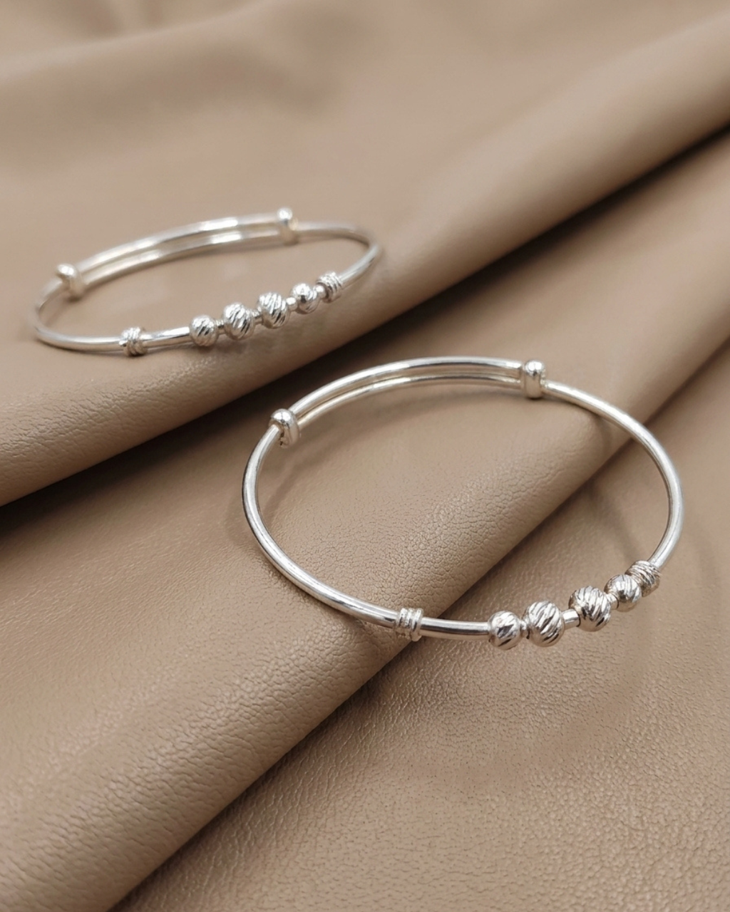 Textured Bead Bangle Sterling Silver