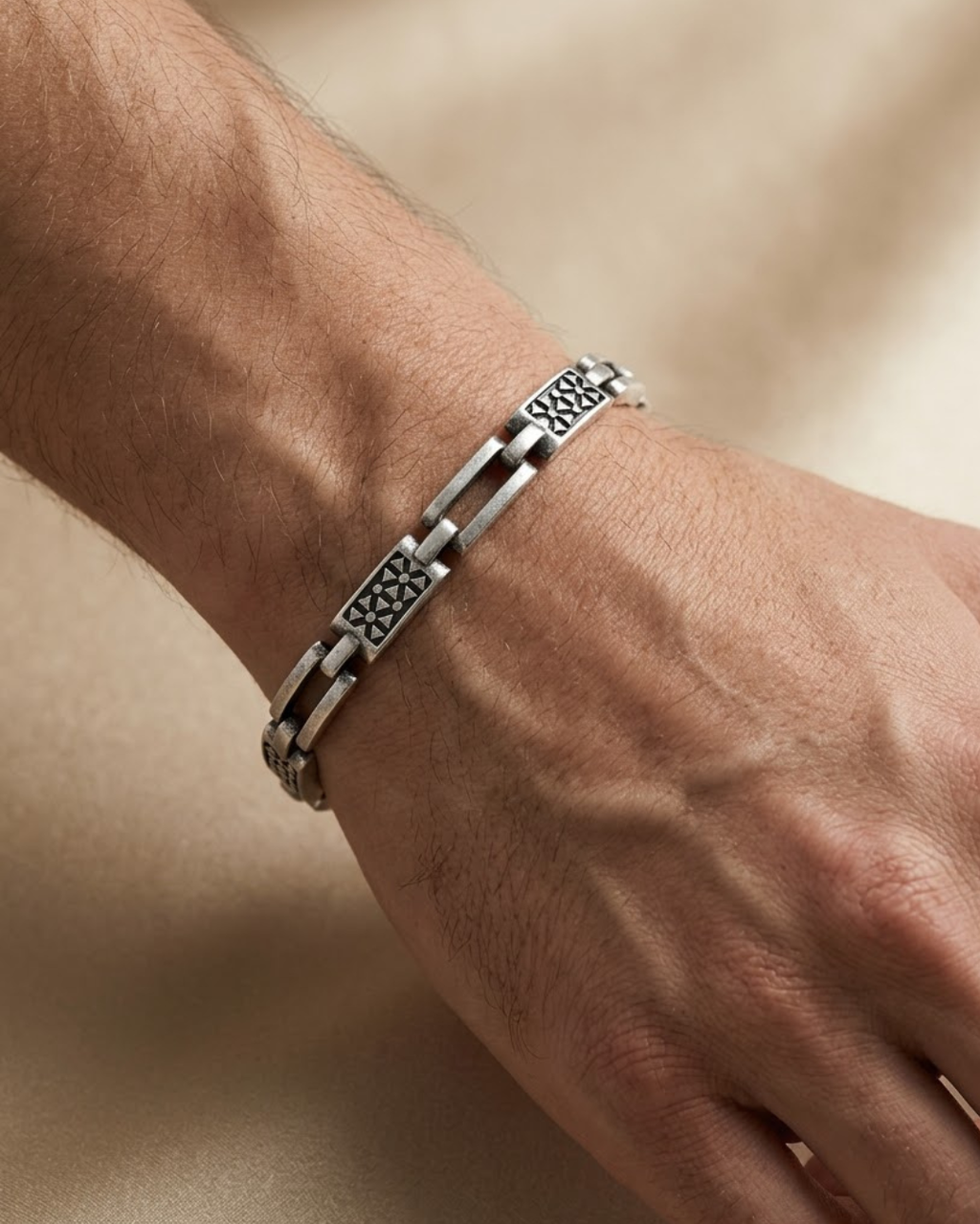 Geometric Bar Men's Bracelet Sterling Silver