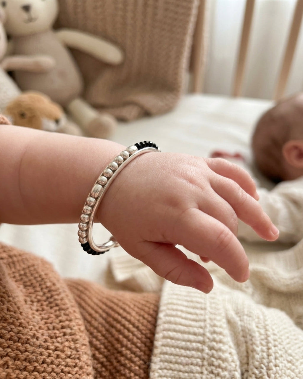 Black Beaded Nazariya Baby Bangle Sterling Silver