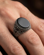 Royal Scrollwork Onyx Signet Ring