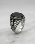 Royal Scrollwork Onyx Signet Ring
