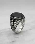 Royal Scrollwork Onyx Signet Ring