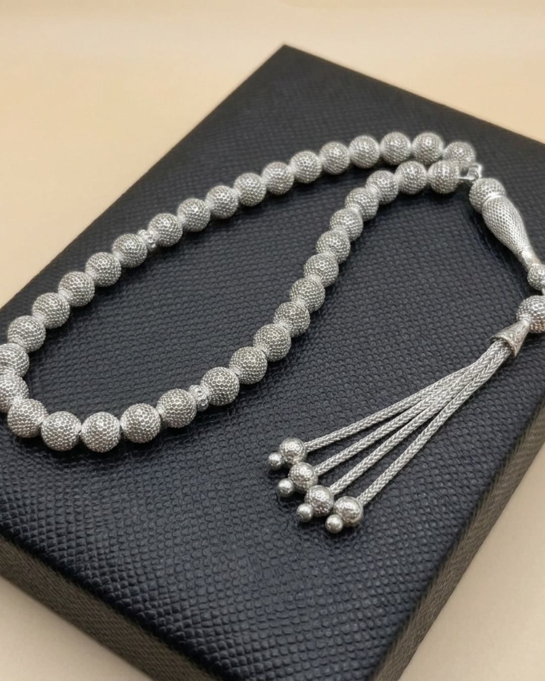 Textured Silver 33-Bead Misbaha Sterling Silver