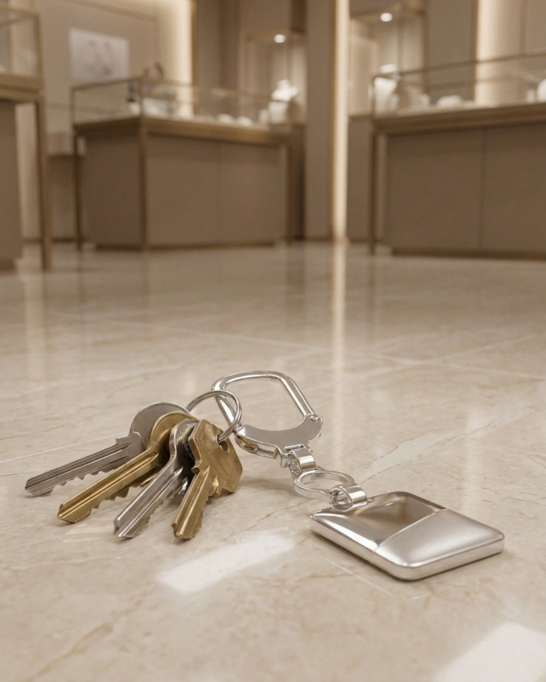 Minimalist Square Medallion Silver Keychain