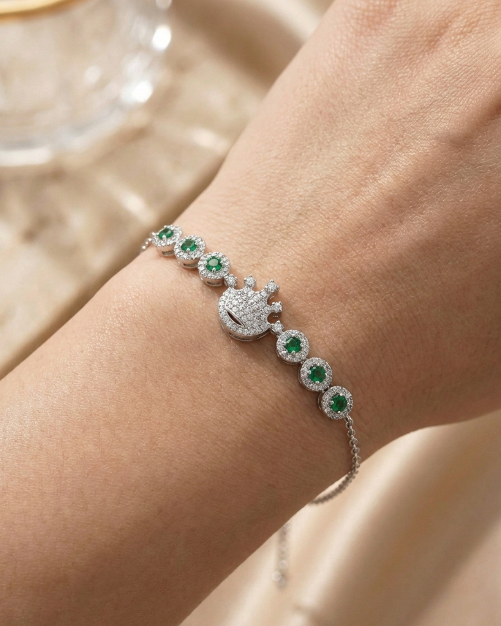 Emerald Crown Silver Bracelet