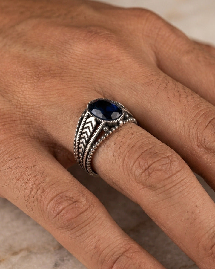 Sapphire Chevron Signet Ring
