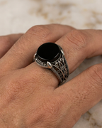 Obsidian Talon Marcasite Signet Ring