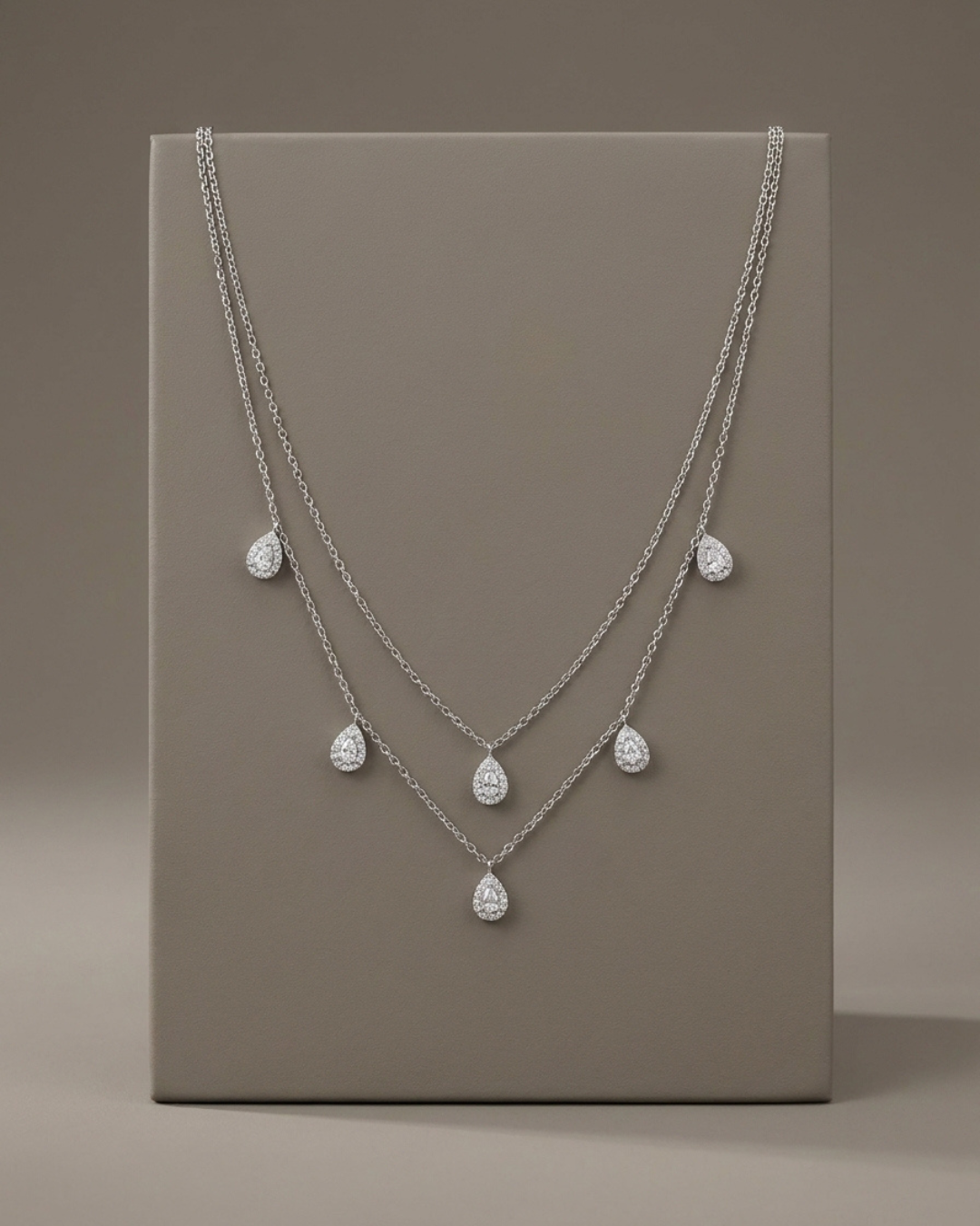 Pear Cut Layered Charm Necklace Sterling Silver