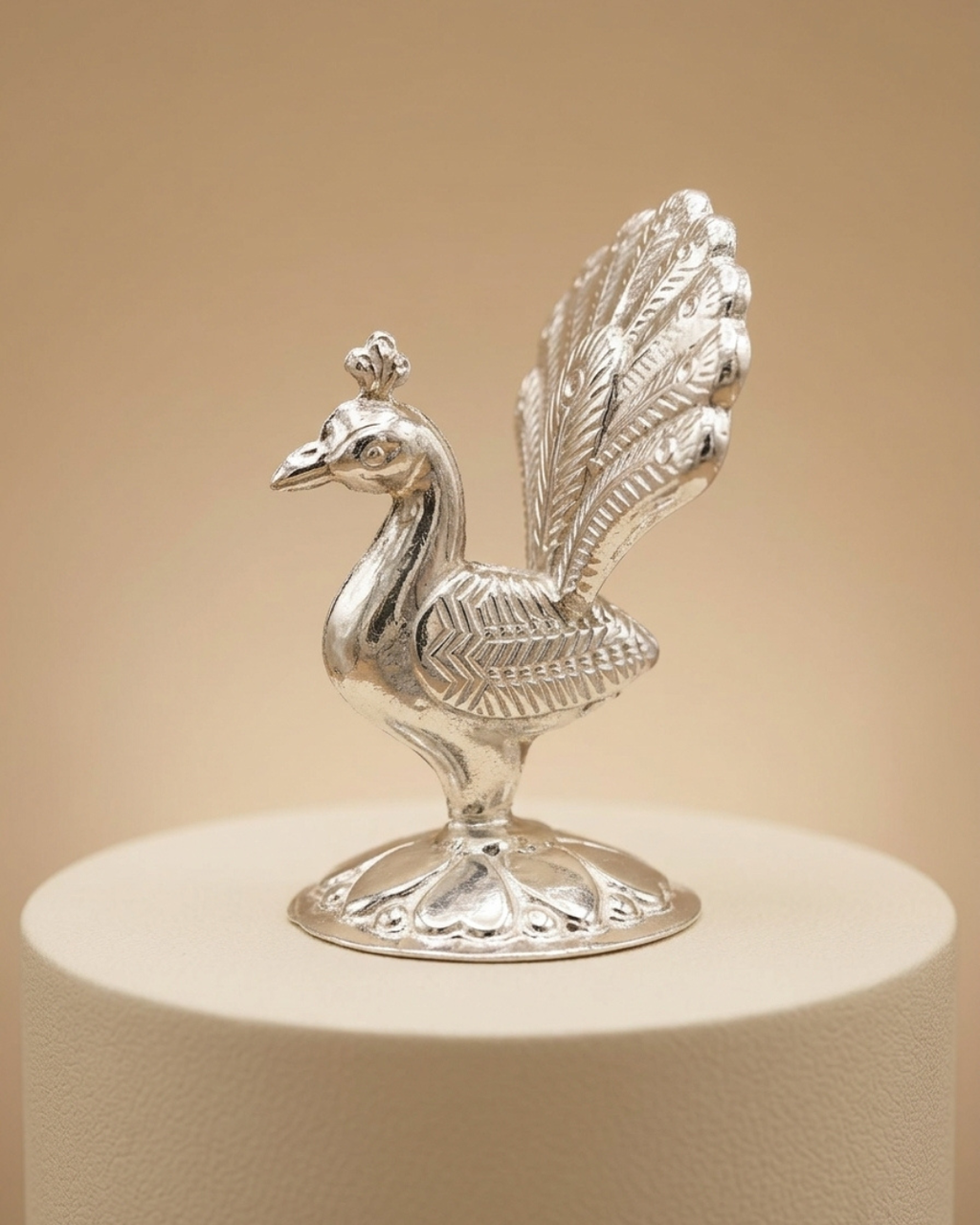 Regal Plume Peacock Silver Showpiece