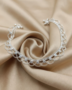 Silver Scalloped Crystal Payal Anklet