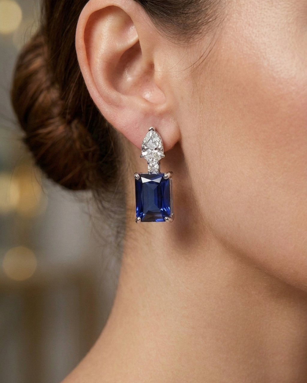 Sapphire Stud Earrings Sterling Silver