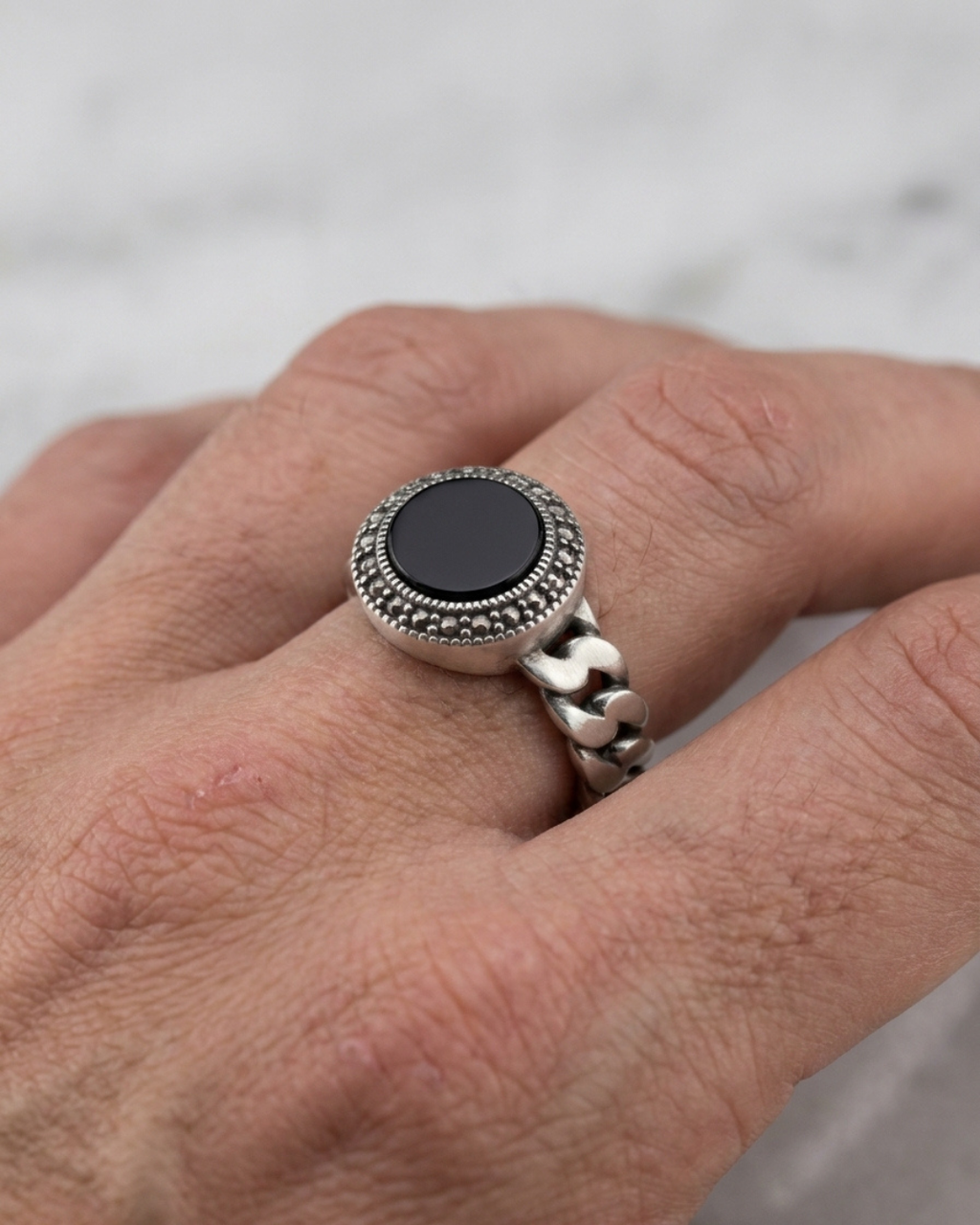 Onyx Curb Link Signet Ring