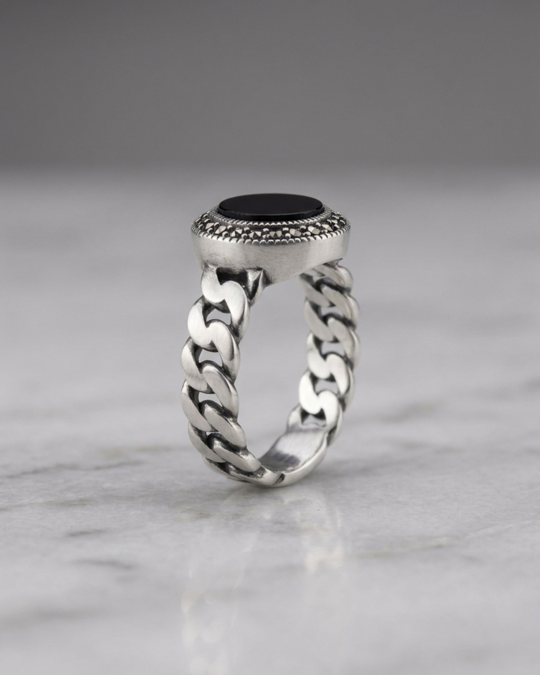 Onyx Curb Link Signet Ring