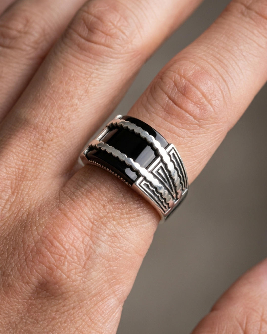 Vanguard Obsidian Segmented Signet Ring