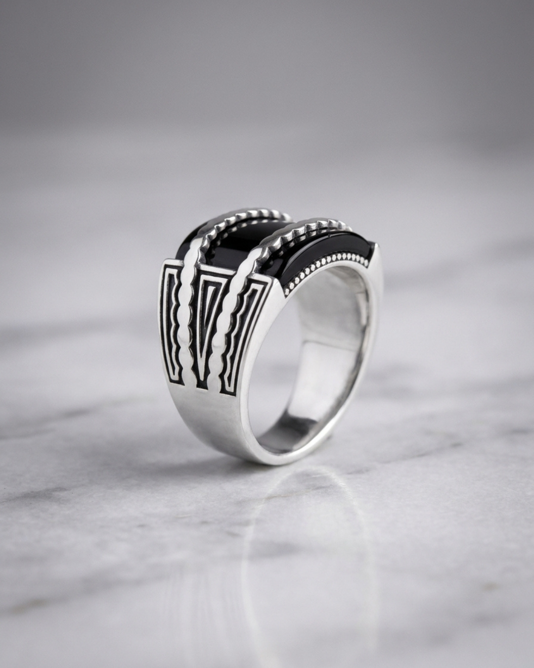 Vanguard Obsidian Segmented Signet Ring