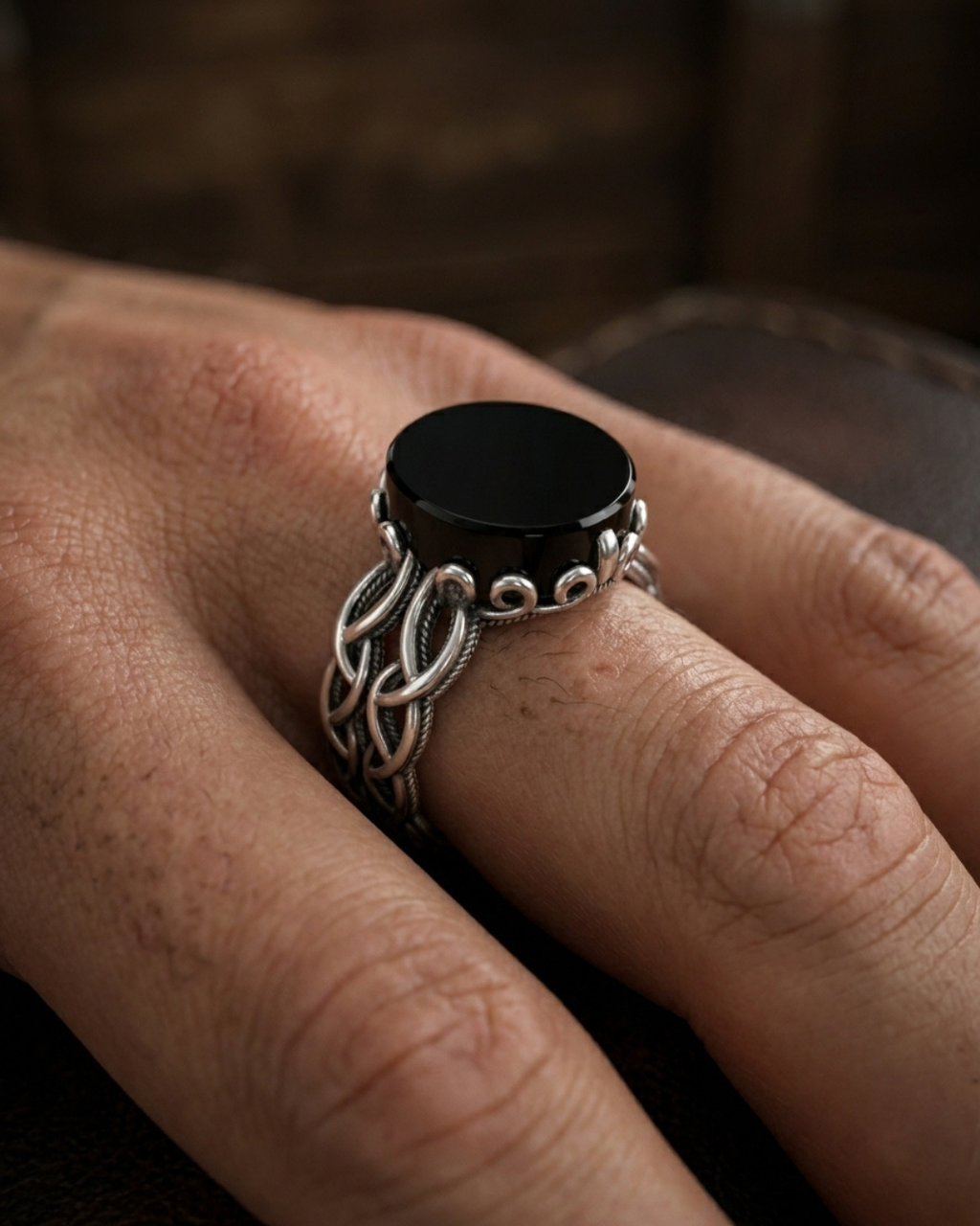 Sovereign Obsidian Lattice Signet Ring