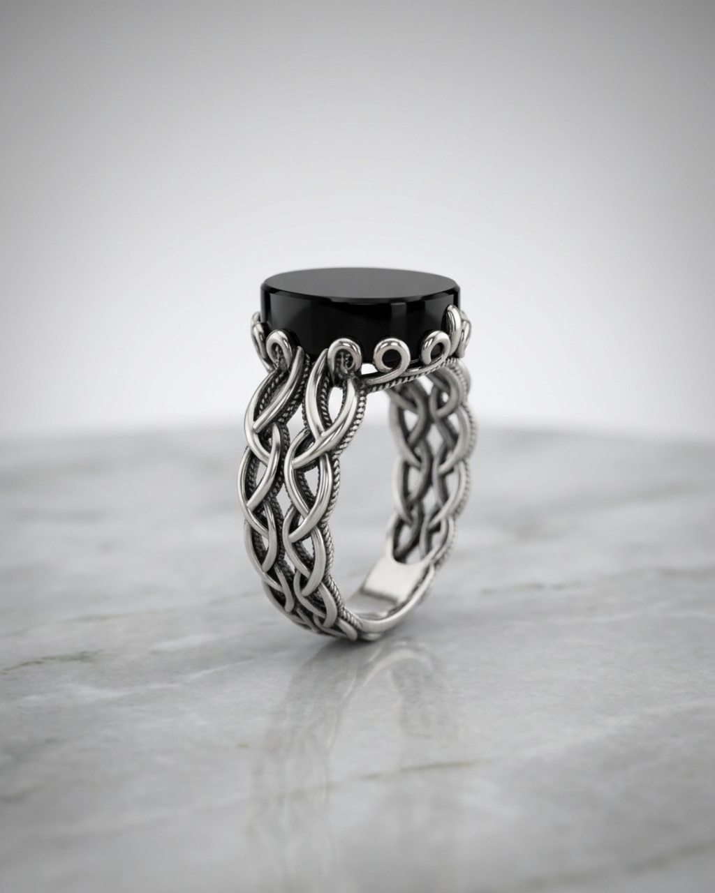 Sovereign Obsidian Lattice Signet Ring