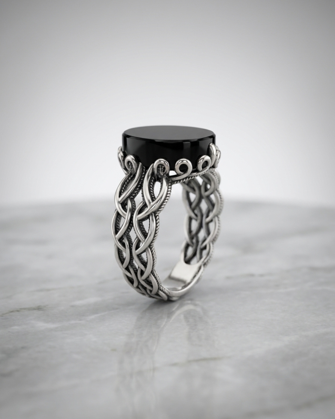 Sovereign Obsidian Lattice Signet Ring