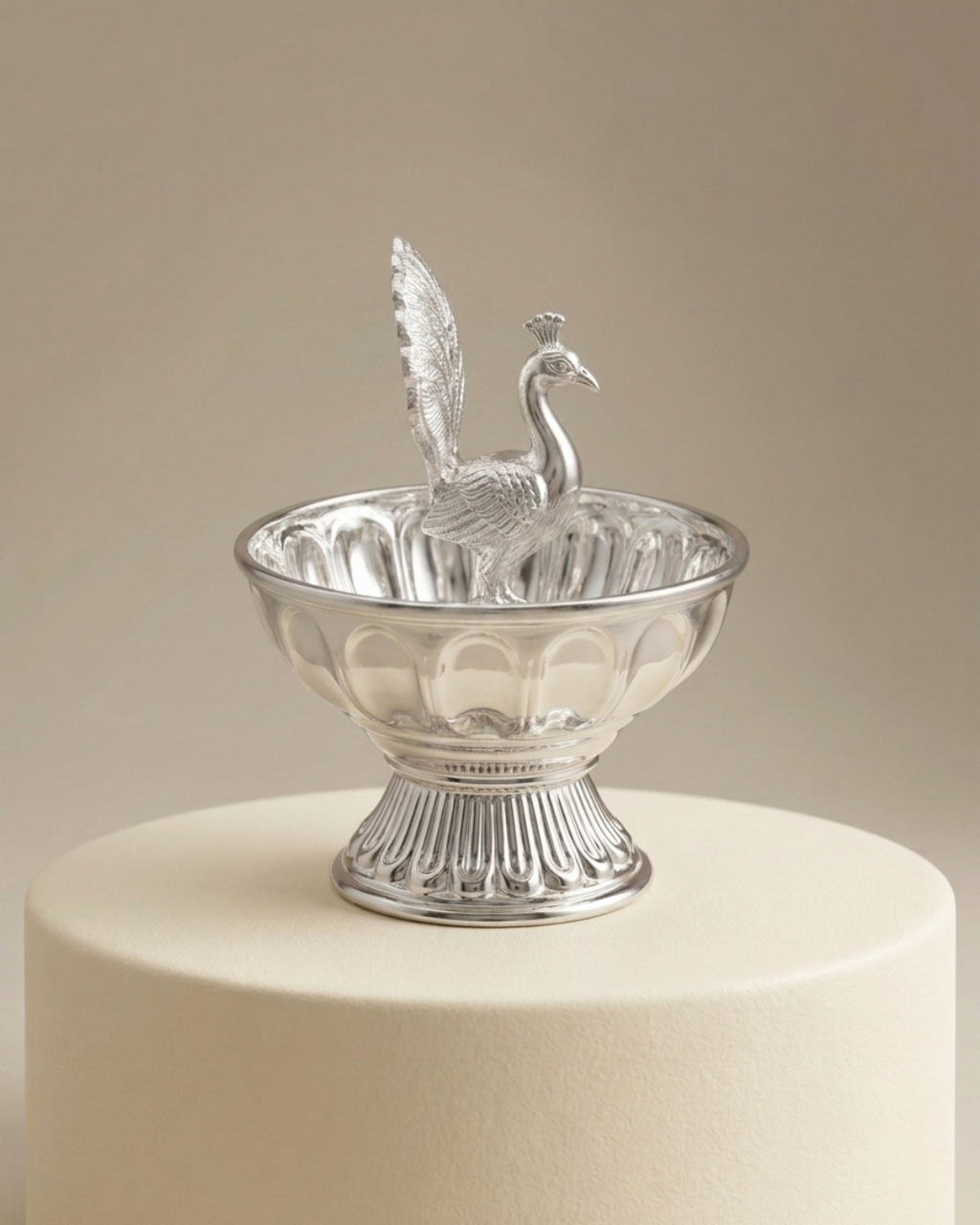 Mayura Royal Peacock Silver Diya Holder