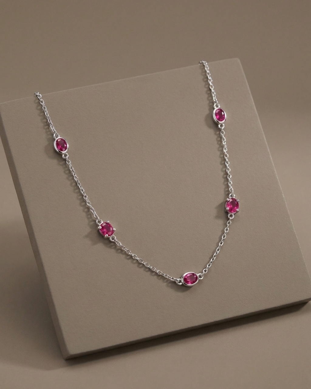 Oval Station Necklace Sterling Silver