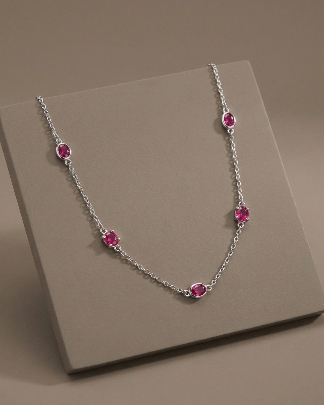 Oval Station Necklace Sterling Silver