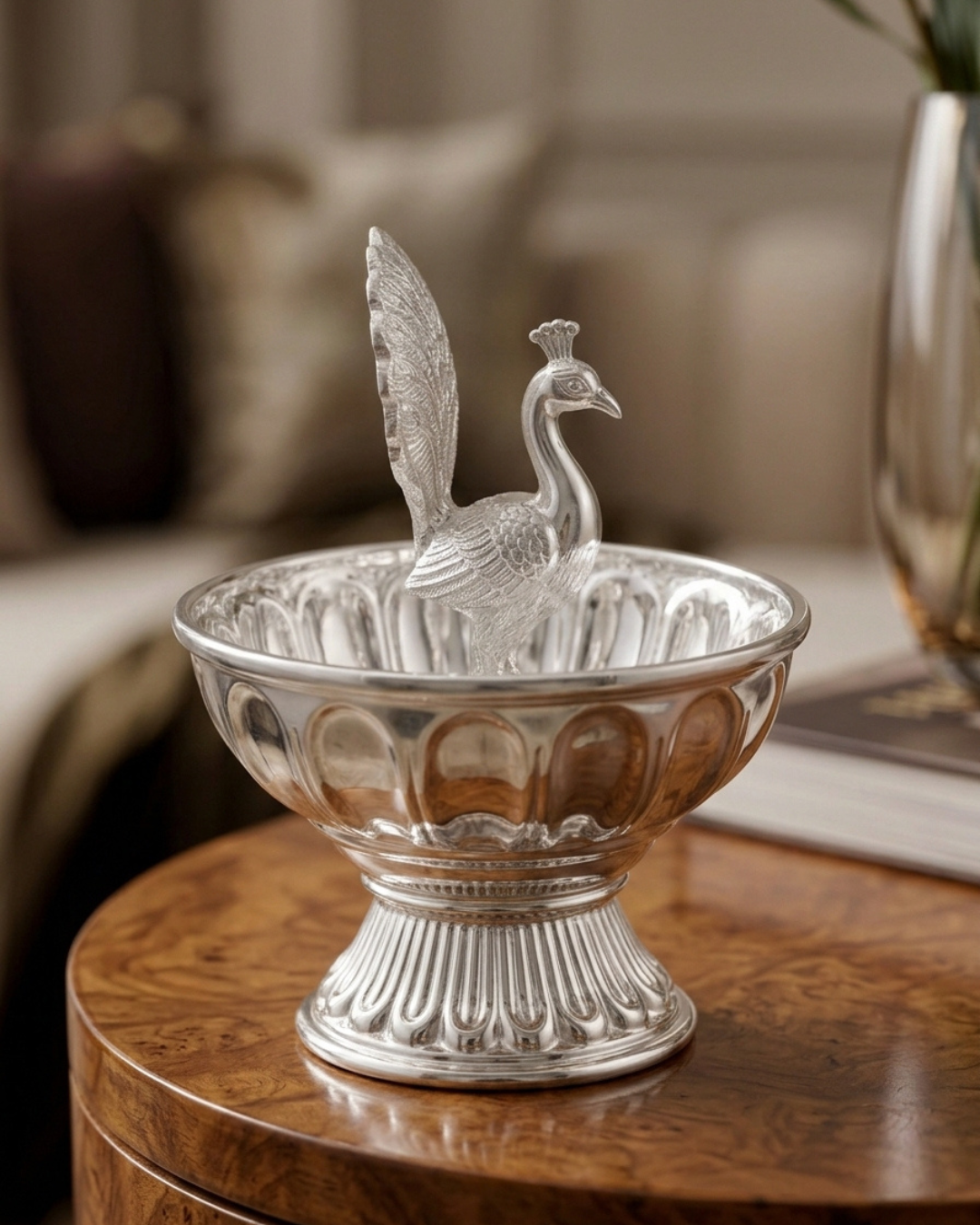Mayura Royal Peacock Silver Diya Holder