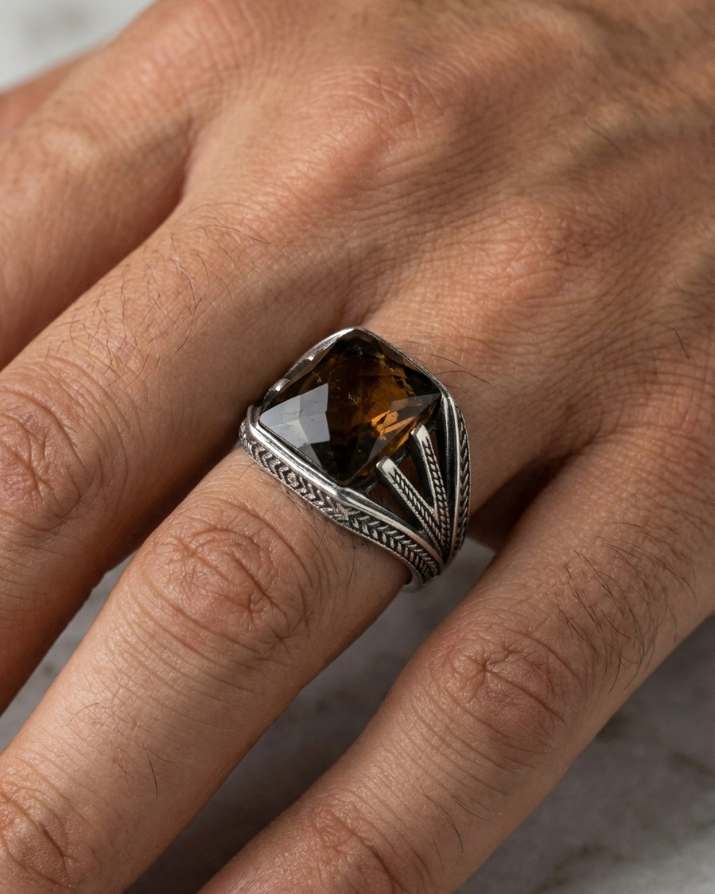 Tiger Eye Crown Signet Ring