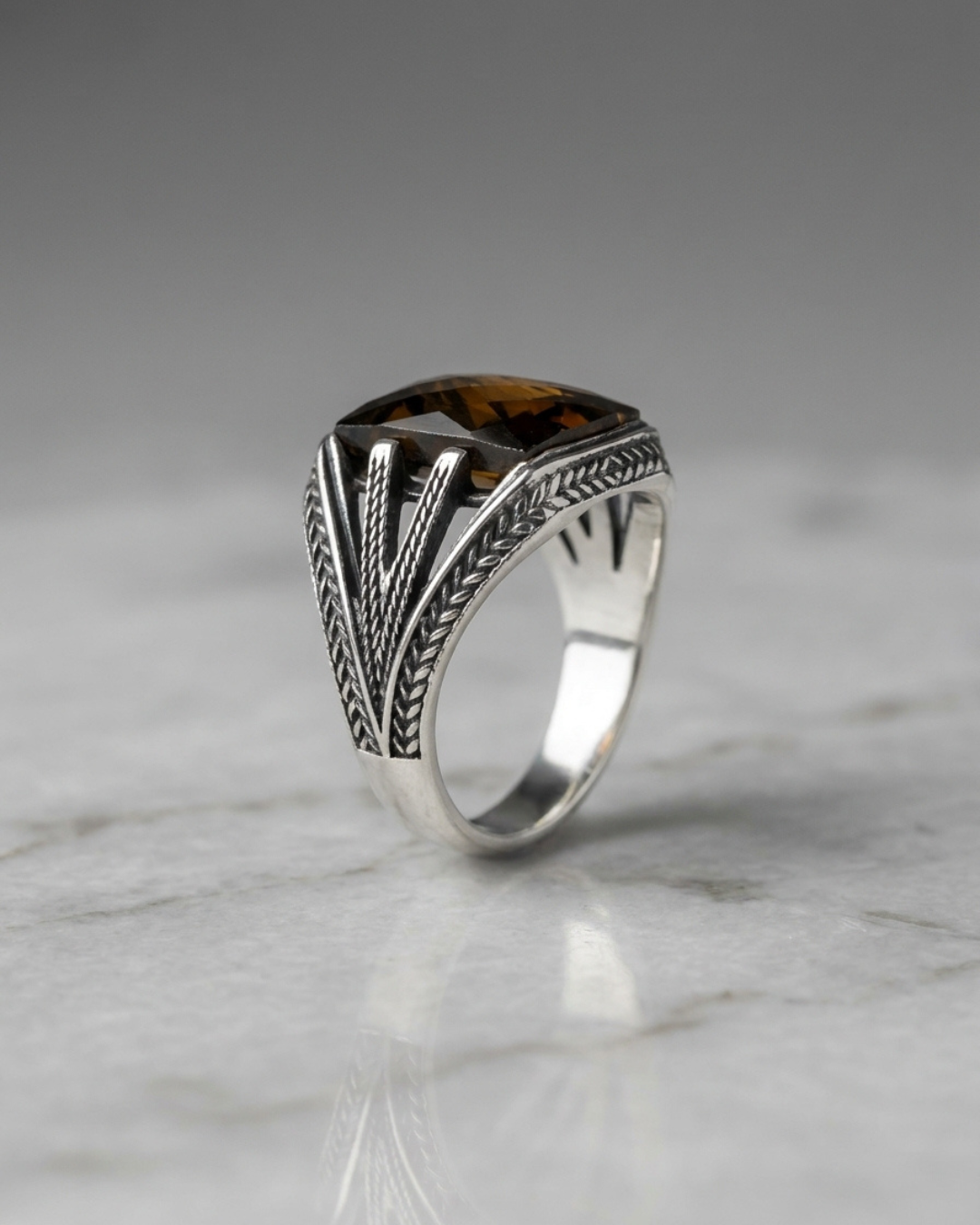 Tiger Eye Crown Signet Ring