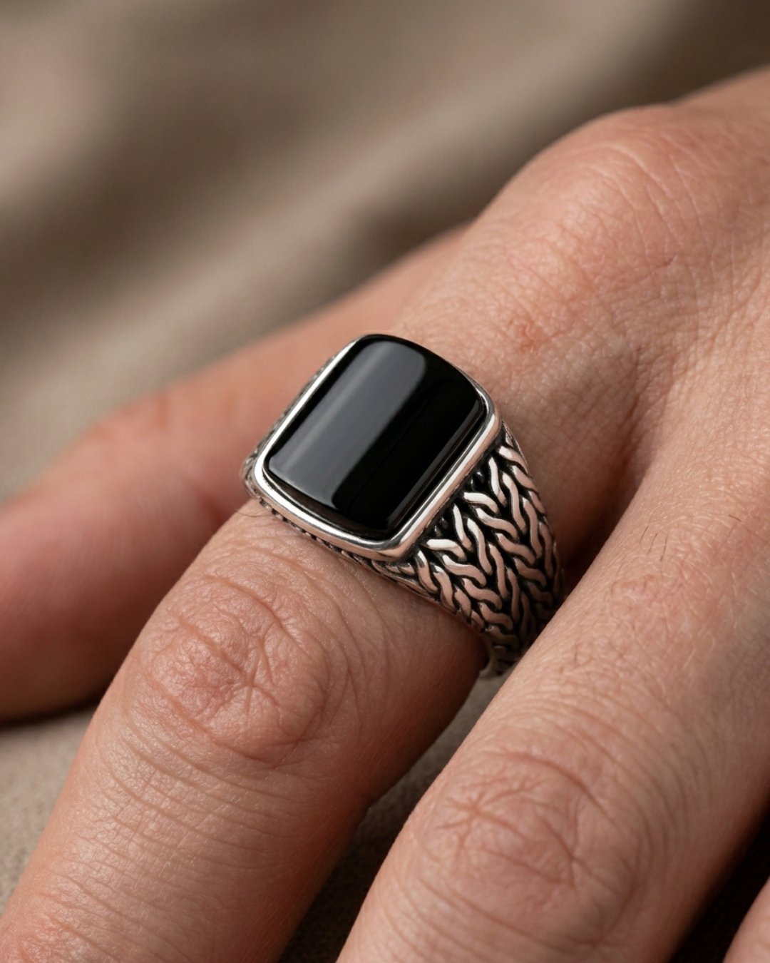Sovereign Obsidian Braided Signet Ring