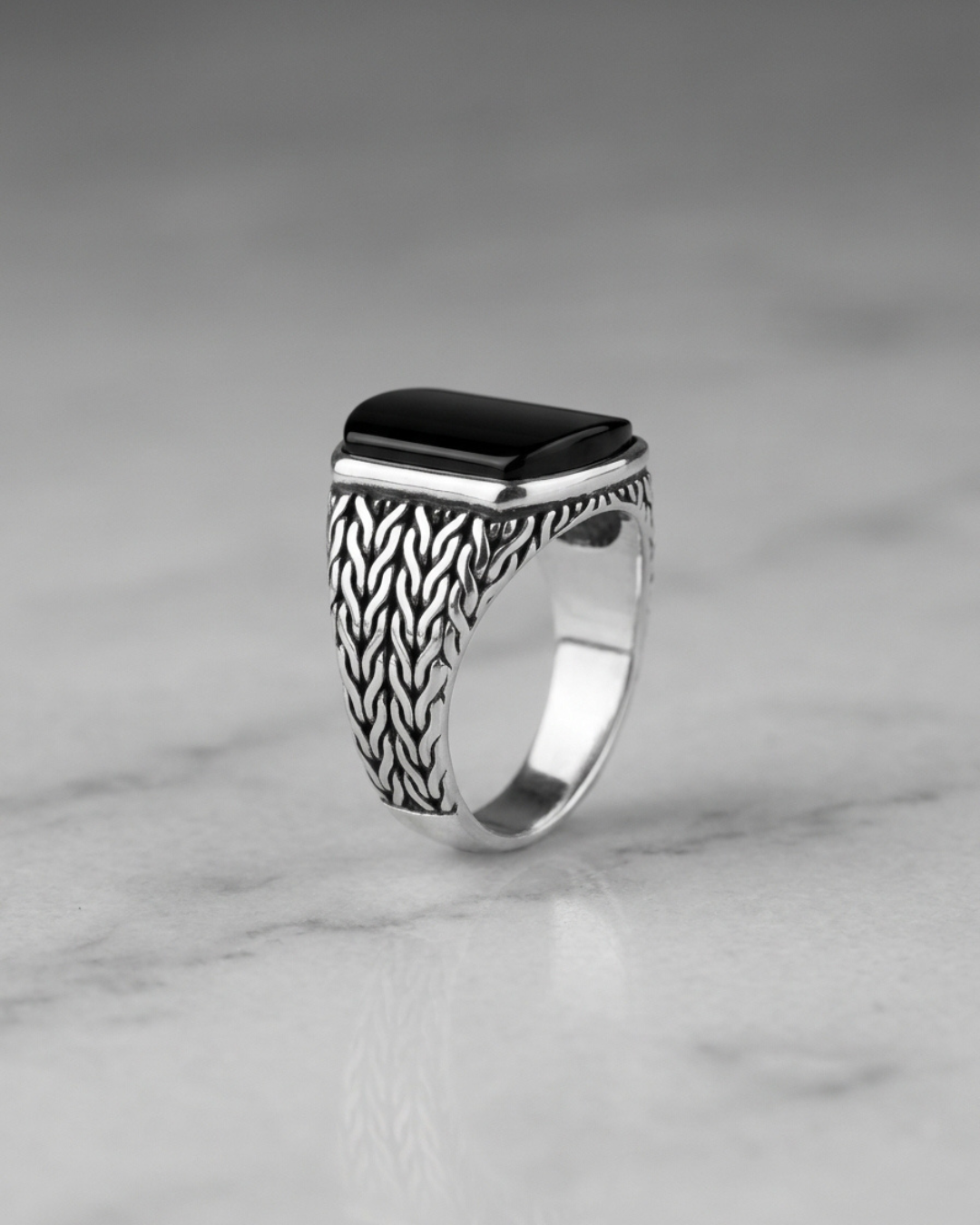Sovereign Obsidian Braided Signet Ring