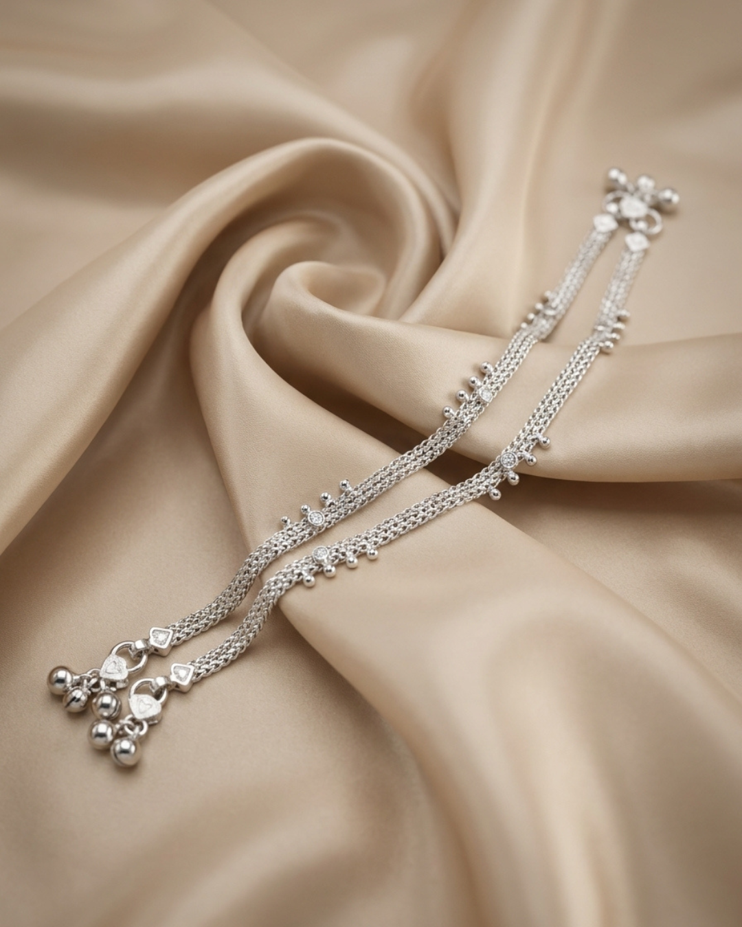 Classic Multi-Strand Mesh Ghungroo Silver Payal
