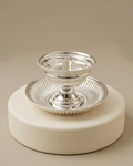 Silver Traditional Fluted Diya Holder with Attached Plate