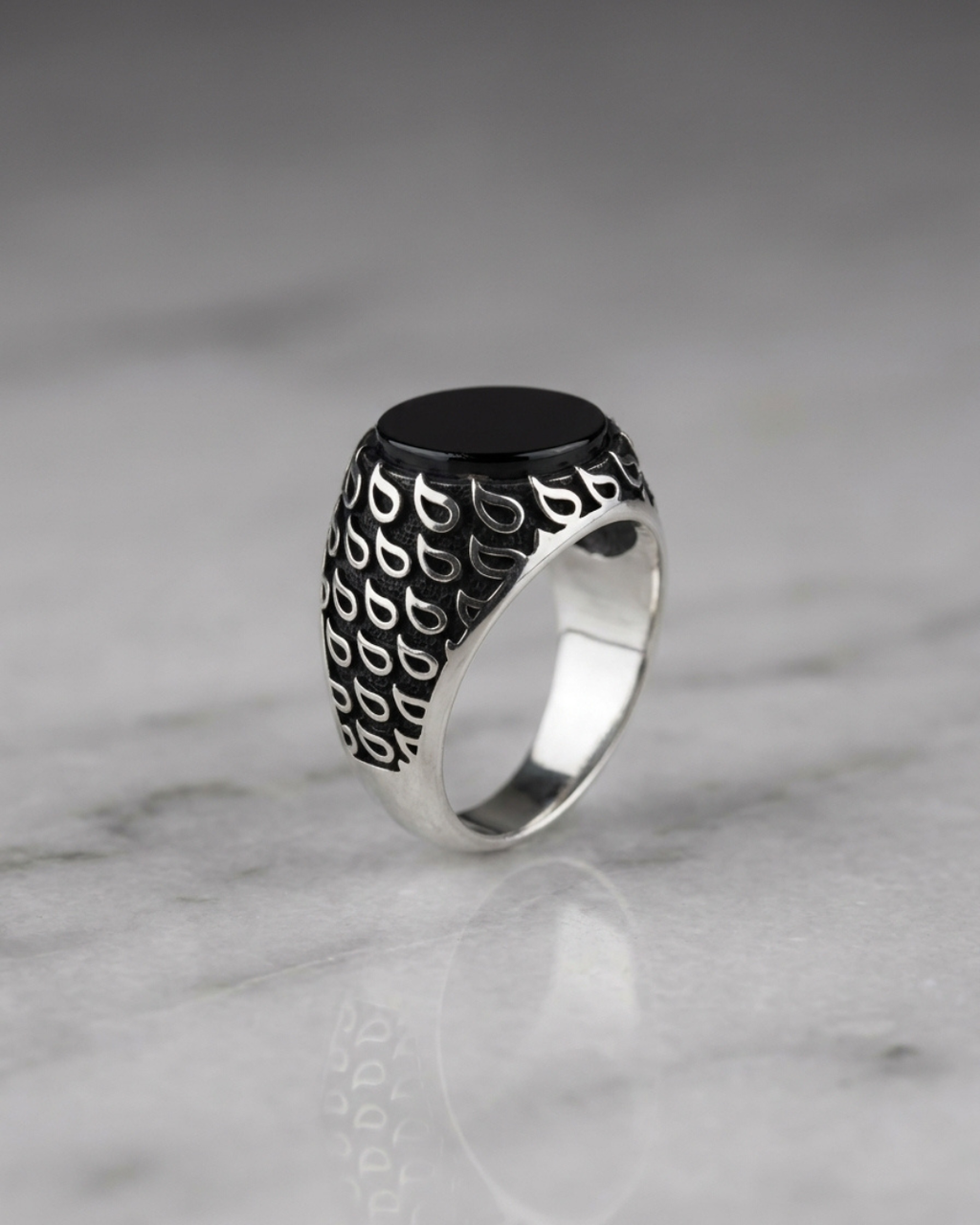 Onyx Raindrop Artisan Signet Ring