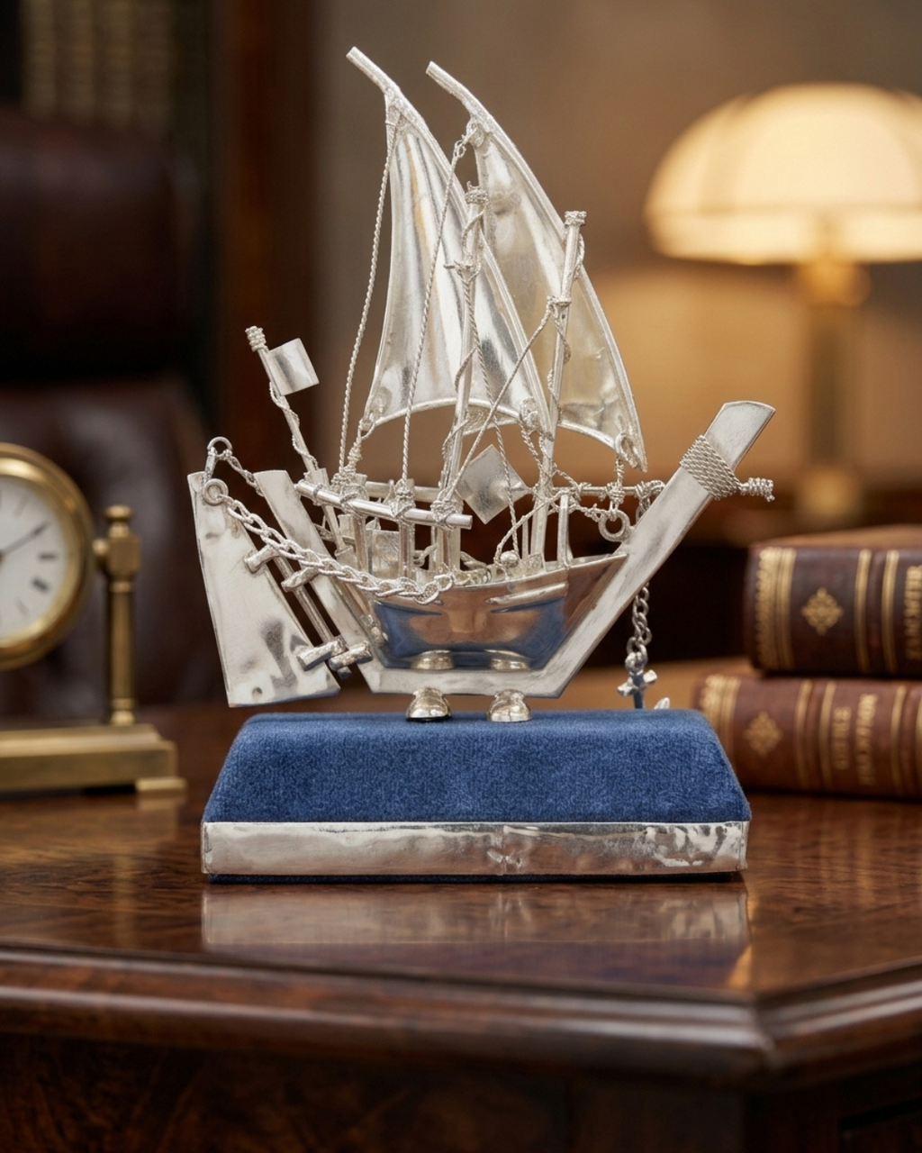 Majestic Voyage Silver Ship Showpiece