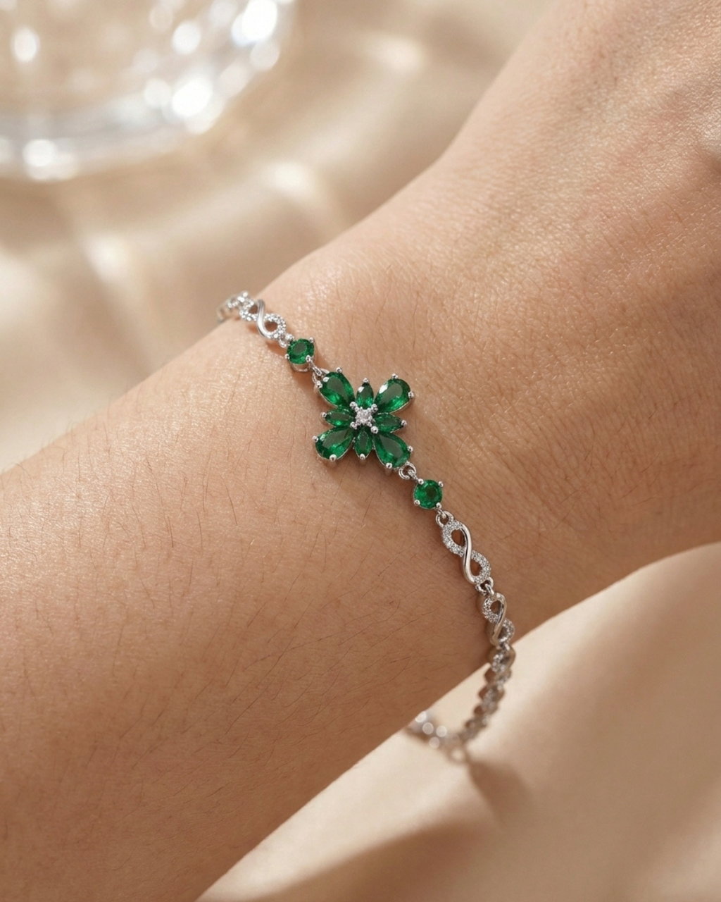 Emerald Green Floral Infinity Bracelet