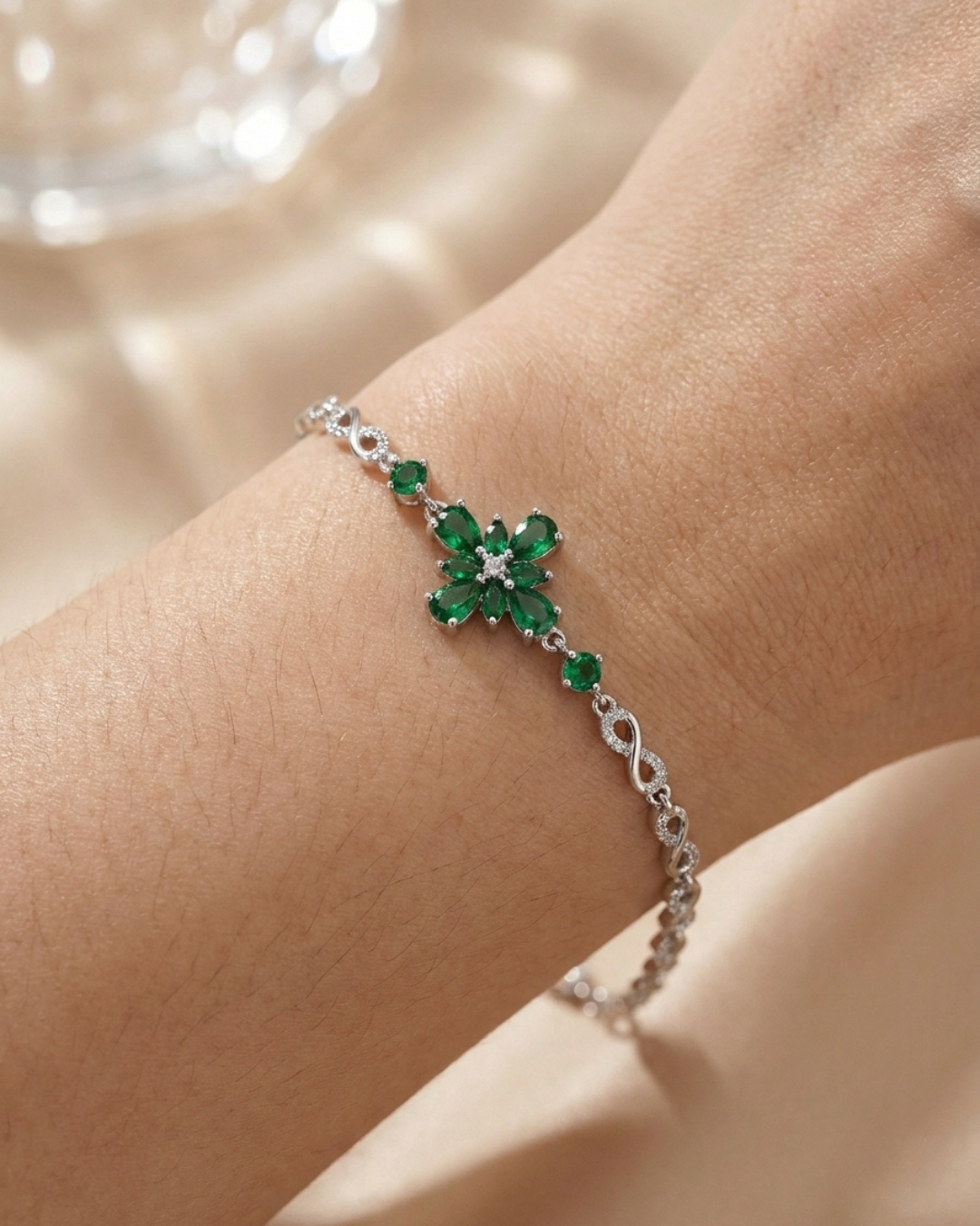 Emerald Green Floral Infinity Bracelet