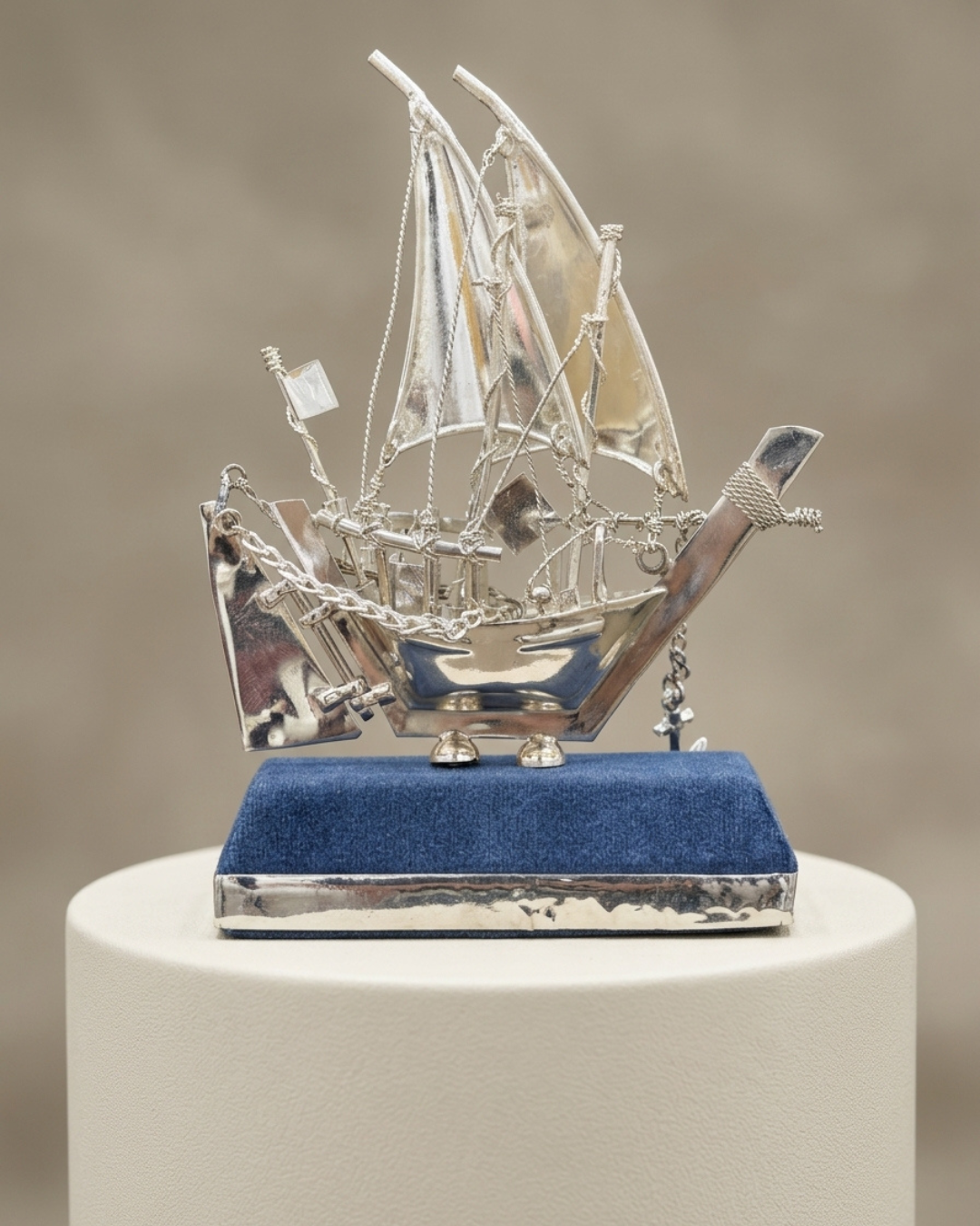Majestic Voyage Silver Ship Showpiece