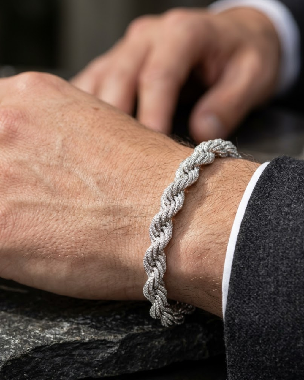 Iced Pavé Rope Men's Bracelet Sterling Silver