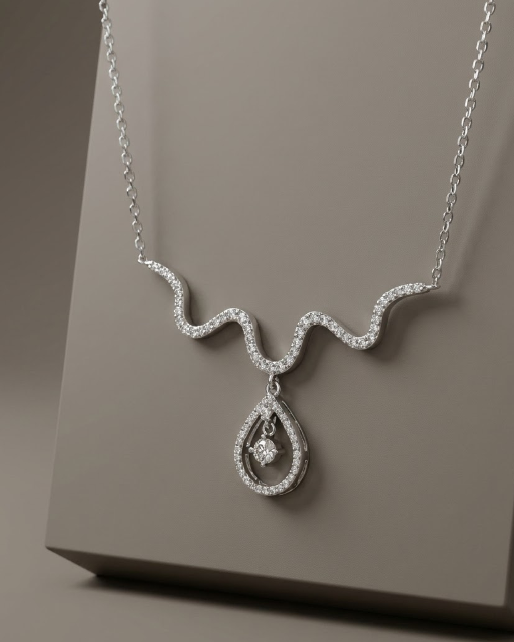 Pavé Teardrop Necklace Sterling Silver