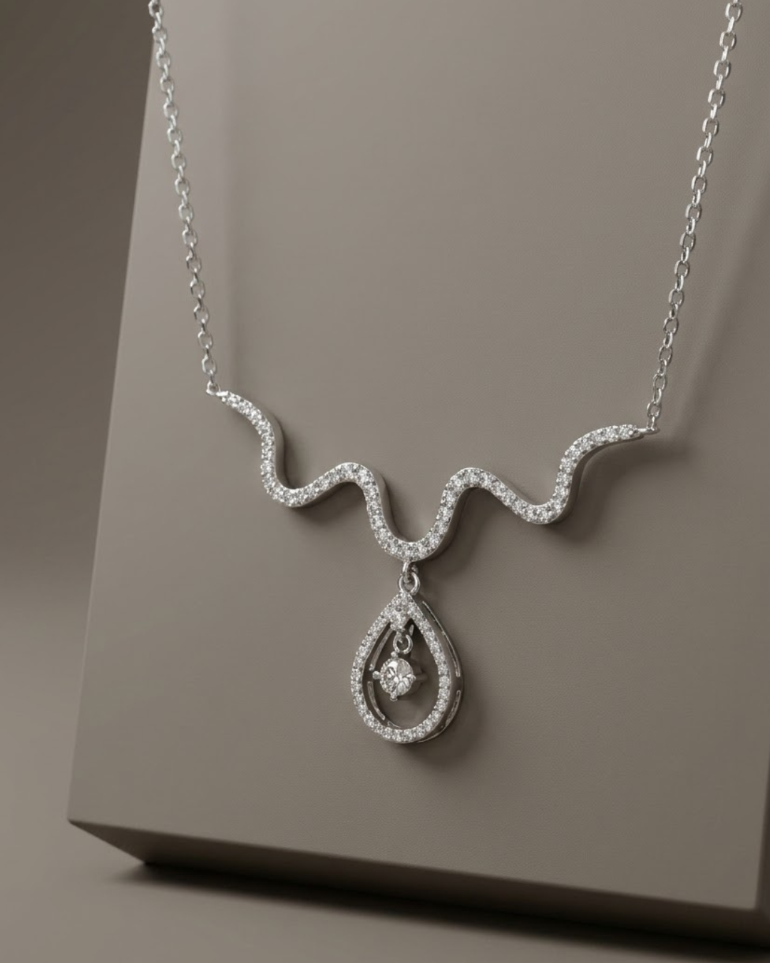 Pavé Teardrop Necklace Sterling Silver